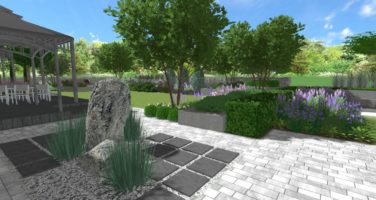 projekt ogrodu w Łęknicy Poznań Zielona Góra Rockandflower Studio Rfstudio projektowanie ogrodów kamień ogrodowy element wodny formowane drzewa architekt krajobrazu