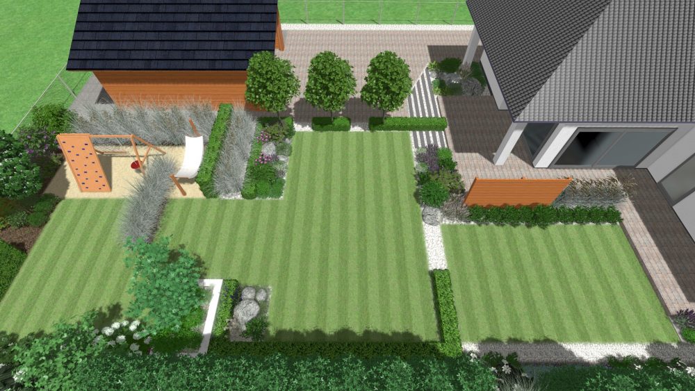 projekt nowoczesnego ogrodu, ogród geometryczny, strzyżone formy w ogrodzie