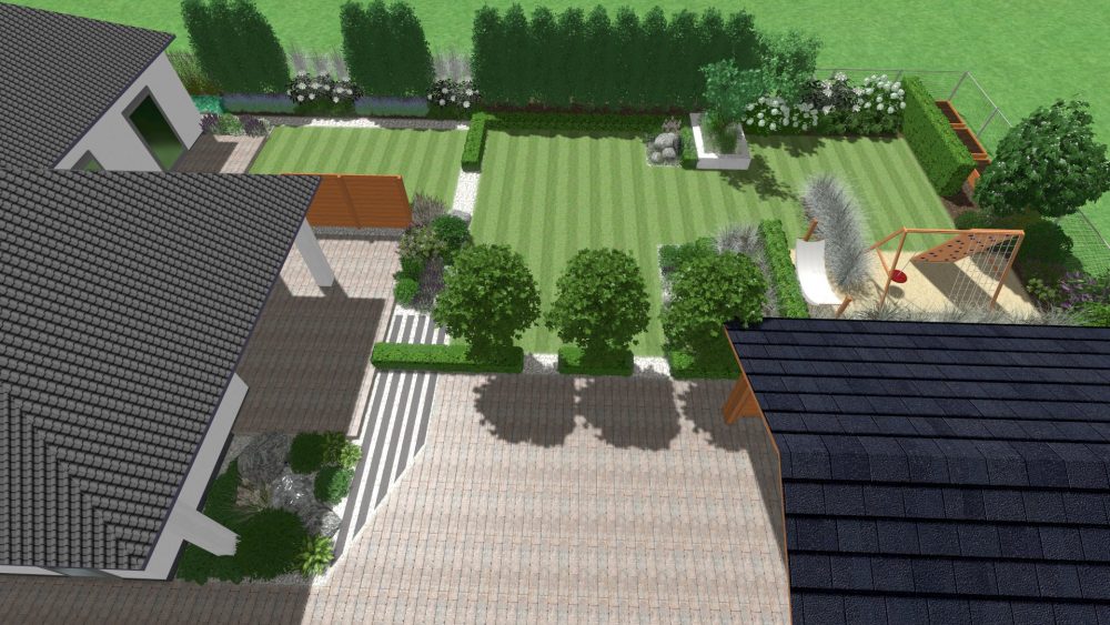 projekt nowoczesnego ogrodu, ogród geometryczny, projekt ogrodu Poznań