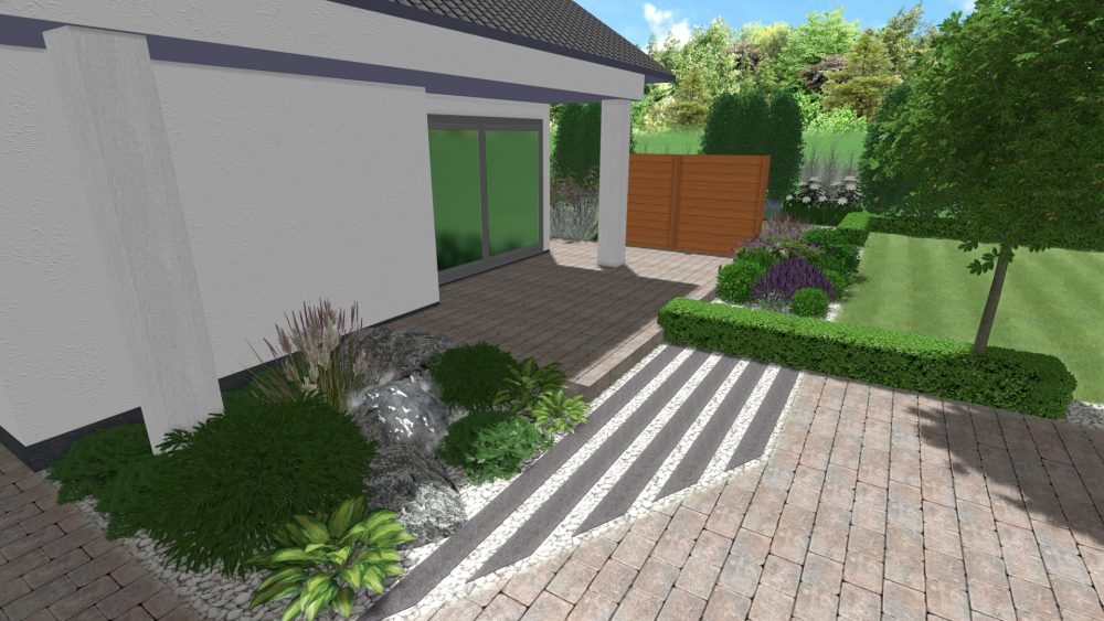 projekt nowoczesnego ogrodu, ogród geometryczny, projekt ogrodu Poznań