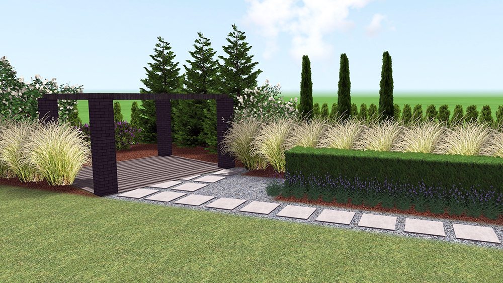 ogród na skarpie, ogród nowoczesny, altana wypoczynkowa