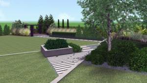 projekt nowoczesnego ogrodu - zagospodarowanie terenu zieleni - płyty betowe w ogrodzie