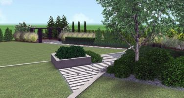 projekt nowoczesnego ogrodu - zagospodarowanie terenu zieleni - płyty betowe w ogrodzie