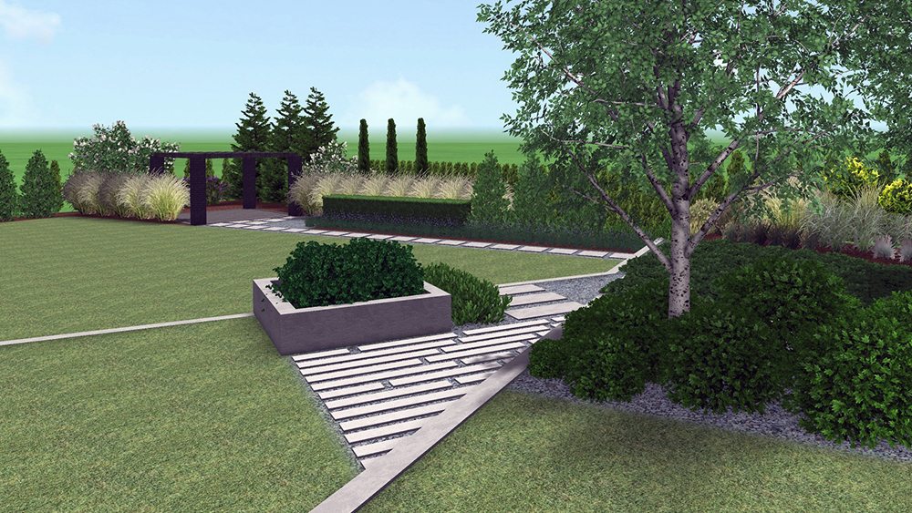 projekt nowoczesnego ogrodu - zagospodarowanie terenu zieleni - płyty betowe w ogrodzie