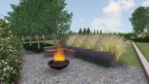 projekt nowoczesnego ogrodu - zagospodarowanie terenu zieleni - miejsce na ognisko w ogrodzie