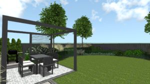 projekt ogrodu przydomowego w Poznaniu, ogrody nowoczesne - nowoczesna altana ogrodowa