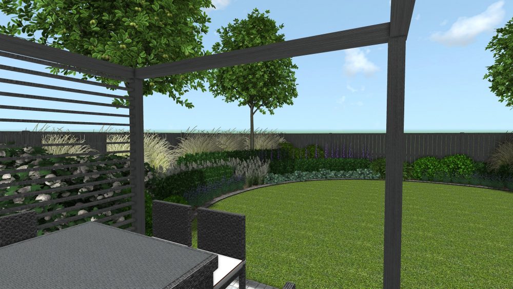 projekt ogrodu przydomowego w Poznaniu, ogrody nowoczesne - nowoczesna altana ogrodowa