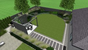 projekt ogrodu przydomowego w Poznaniu, ogrody nowoczesne - nowoczesna altana ogrodowa