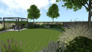 projekt ogrodu przydomowego w Poznaniu, ogrody nowoczesne - nowoczesna altana ogrodowa