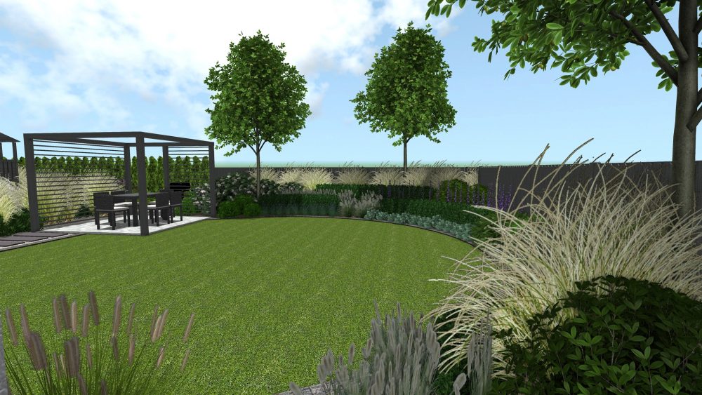 projekt ogrodu przydomowego w Poznaniu, ogrody nowoczesne - nowoczesna altana ogrodowa