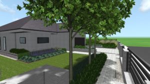 projekt ogrodu przydomowego w Poznaniu, ogrody nowoczesne - nowoczesny front ogrodu