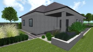 projekt ogrodu przydomowego w Poznaniu, ogrody nowoczesne - betonowe donice w ogrodzie