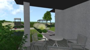 projekt ogrodu przydomowego w Poznaniu, ogrody nowoczesne - płyty betonowe w ogrodzie