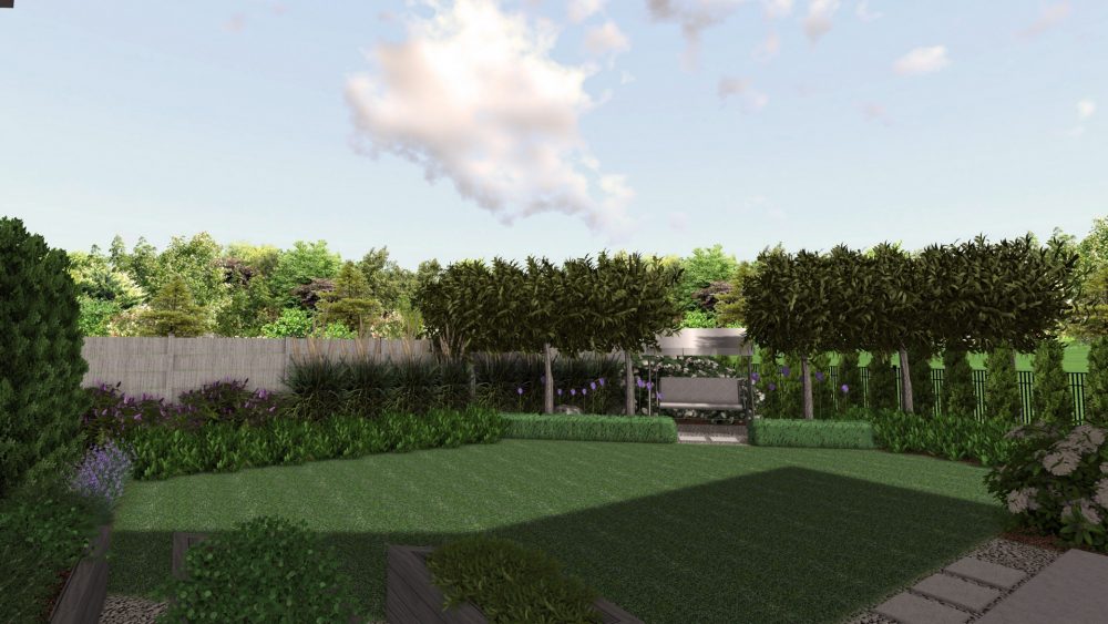 nowoczesne ogrody, strzyżone graby w ogrodzie, projekt ogrodu przydomowego