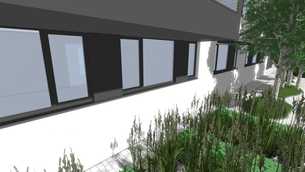 projekt zieleni przy firmie, architektura krajobrazu, nowoczesne zagospodarowanie terenu przy firmie