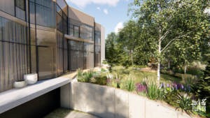 nowoczesny ogród z widokiem