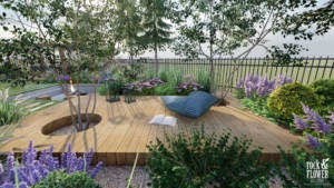 nowoczesny ogród z kwiatami