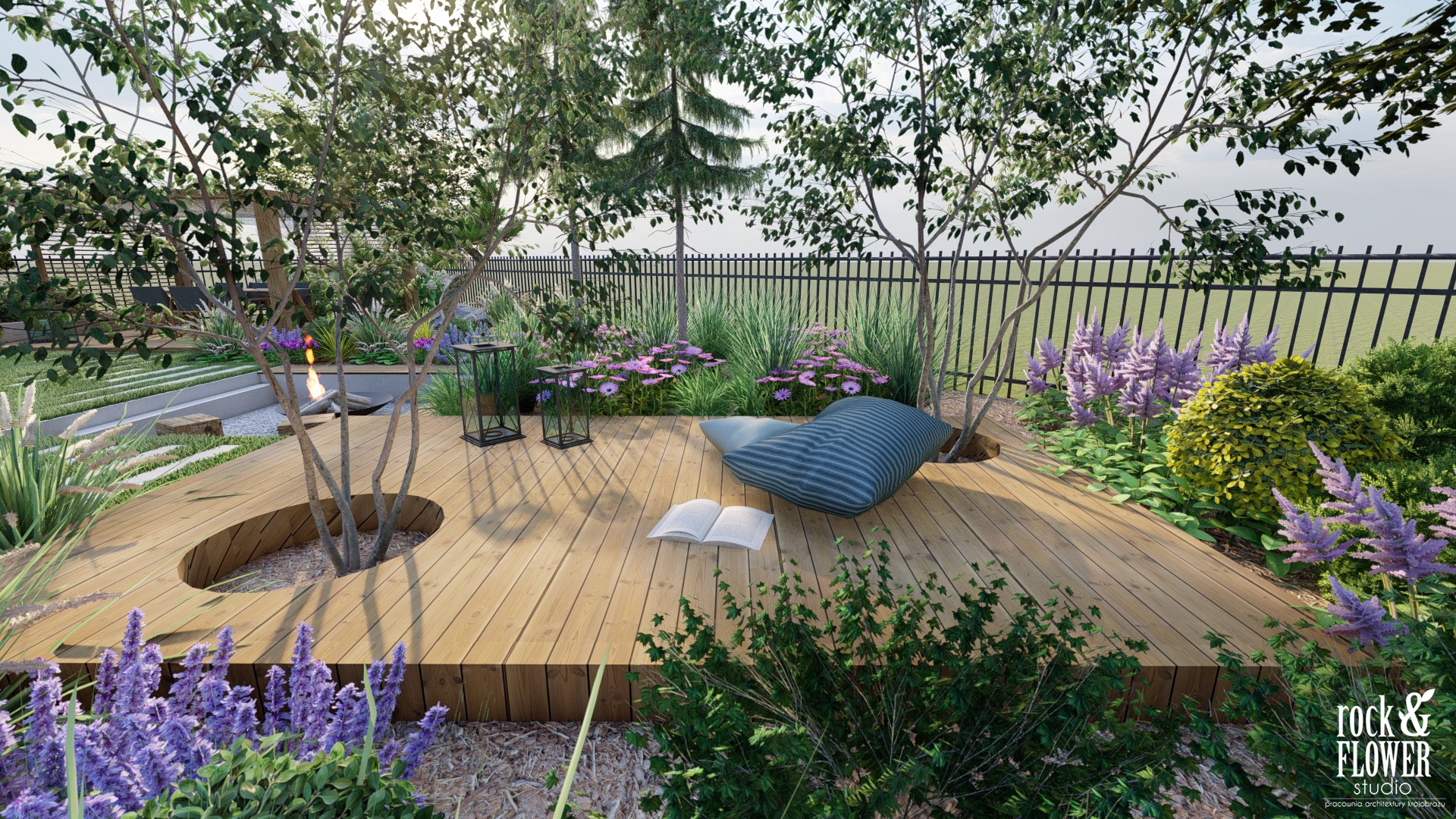 nowoczesny ogród z kwiatami