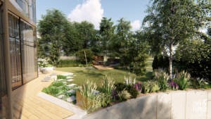 nowoczesny ogród z widokiem