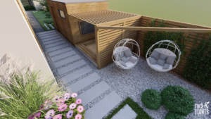 nowoczesny ogród z kwiatami