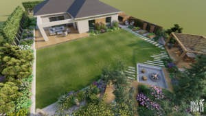 nowoczesny ogród z kwiatami