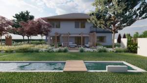 minimalistyczny ogród z sosnami