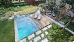 minimalistyczny ogró z sosnami