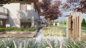 minimalistyczny ogród z sosnami