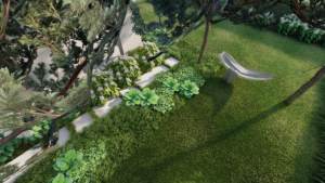 minimalistyczny ogró z sosnami