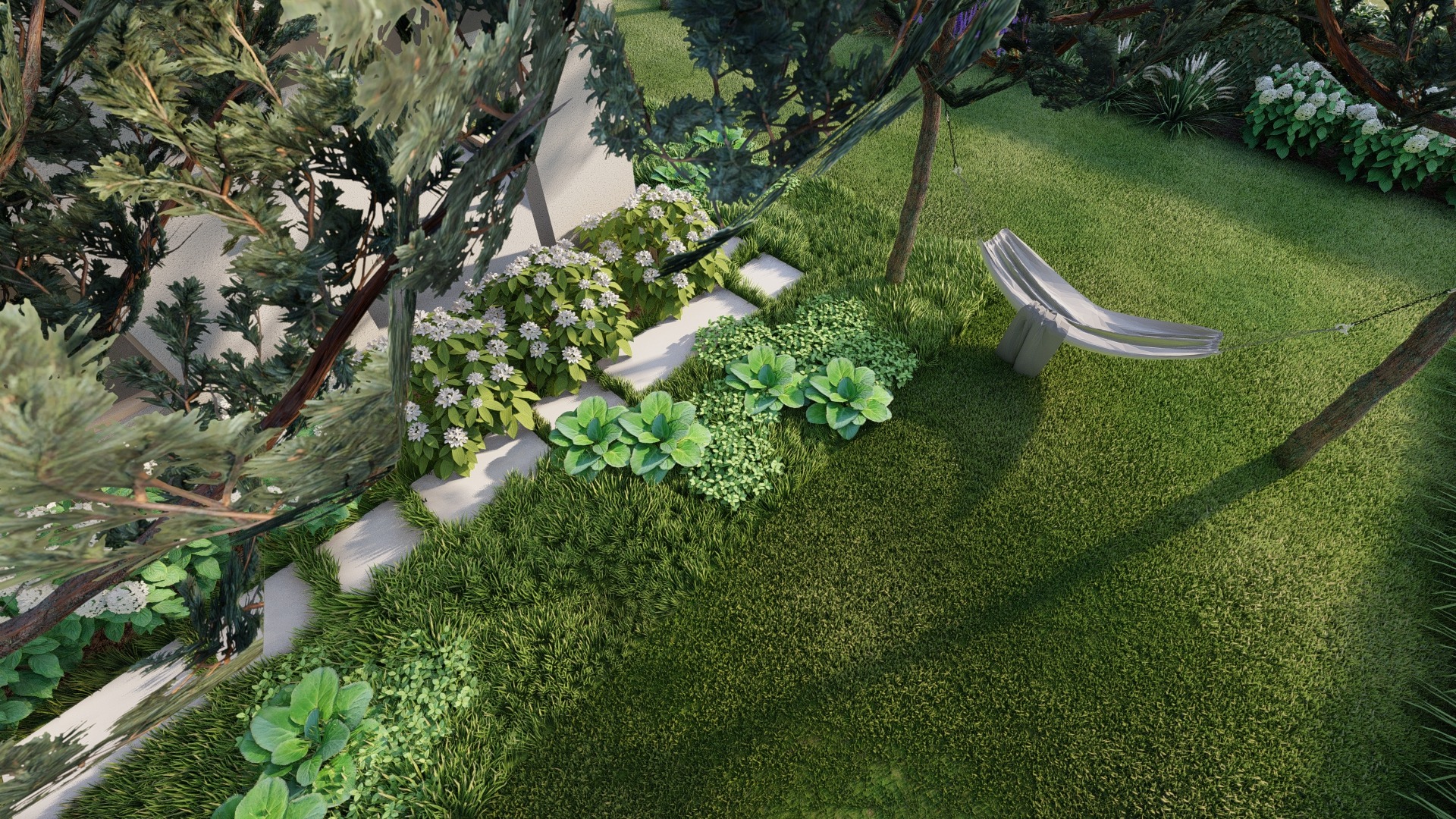 minimalistyczny ogró z sosnami