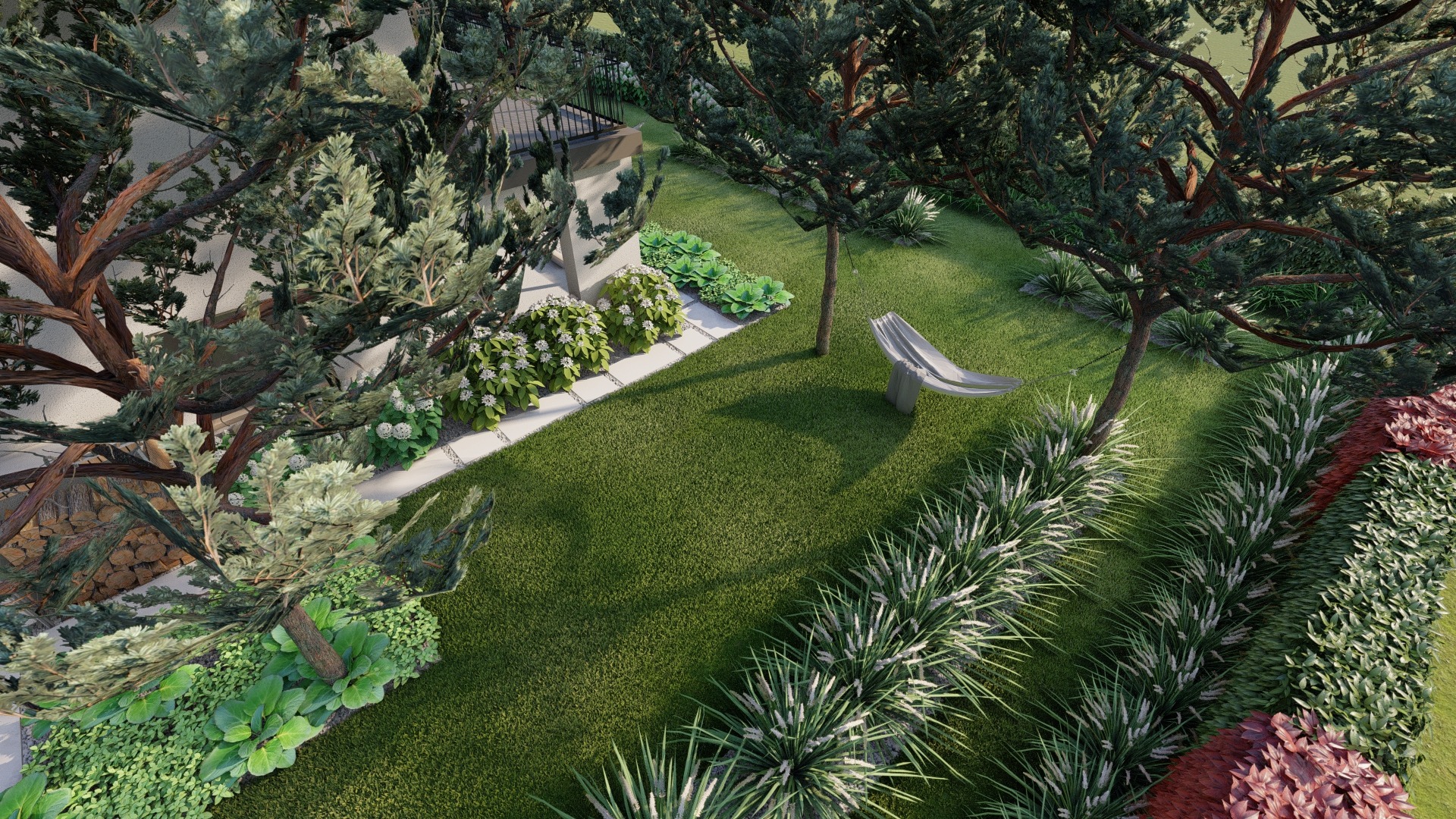 minimnalistyczny ogród z basenem